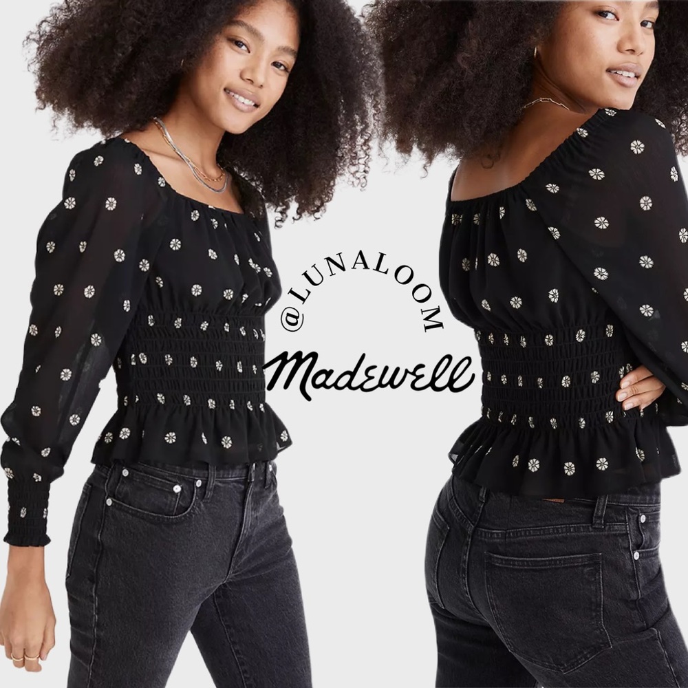 ✨HP✨Madewell 🆕|♻️(Re)sourced Georgette Square-Neck Smock-Waist Top in Bloom Dot